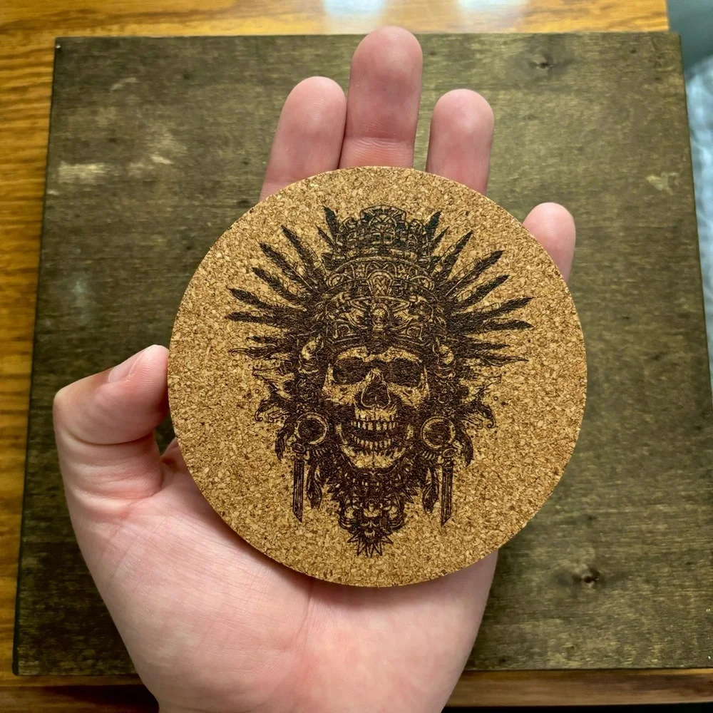 Aztec Clipart 9 Laser Engraved Cork Coaster